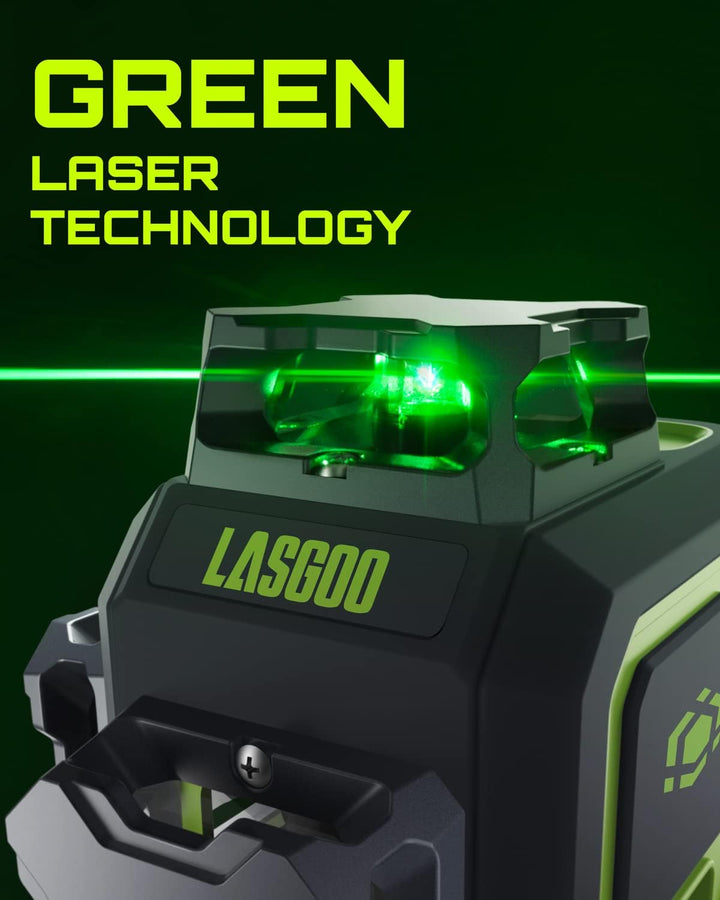 LasGoo LG-3DM Grüner Strahl-Laser-Nivelliergerät, selbstnivellierend, 3x360° Kreuzlinienlaser für Ba