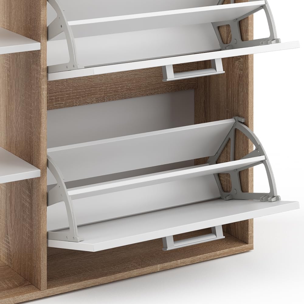 Vicco Schuhkipper Orlando, Weiss/Sonoma, 24.5 x 90 cm, mit zwei Klappregalen zur platzsparenden Schu