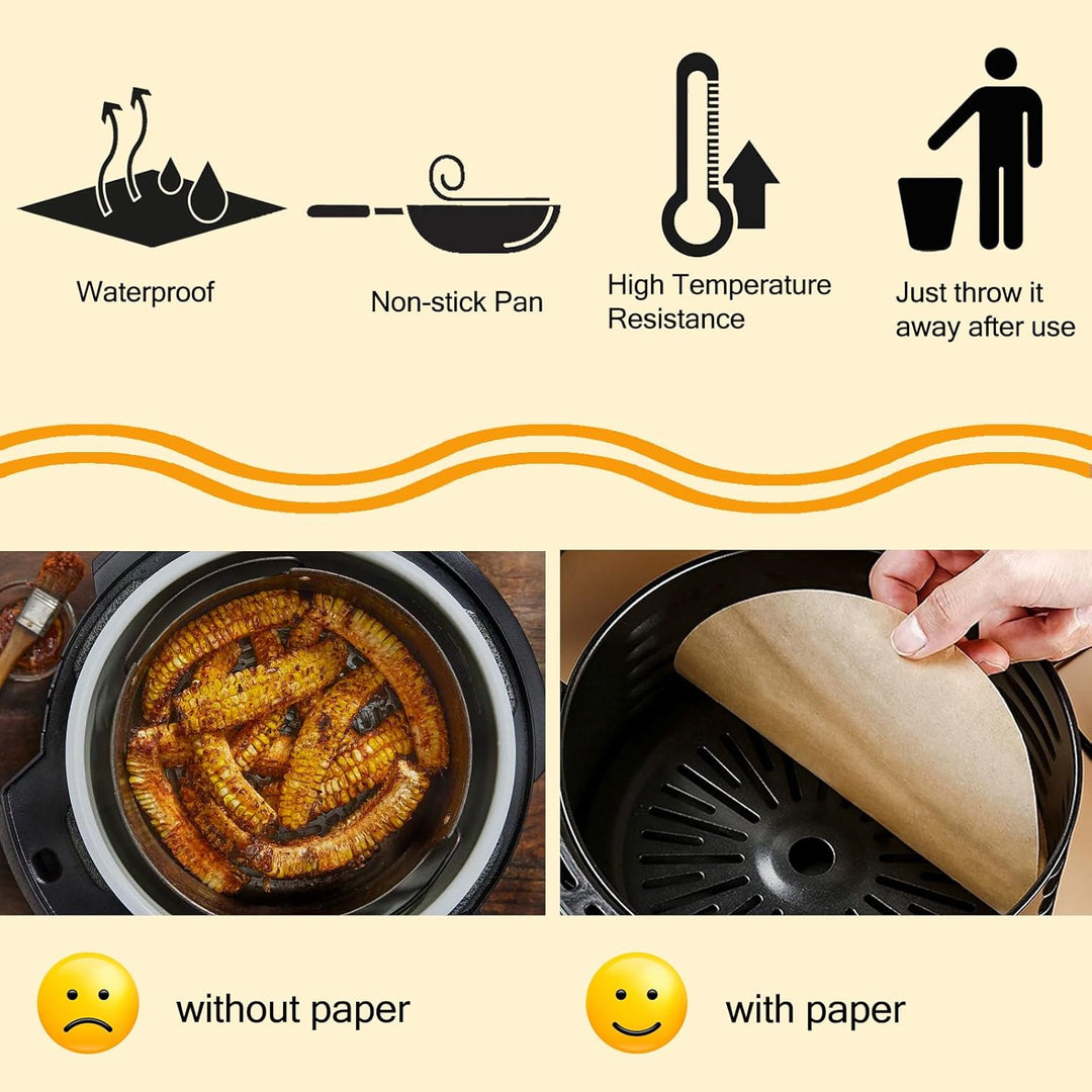 25cm Backpapier für Heissluftfritteuse, Rund 100 Stück Perforiert Airfryer Backpapier Heissluftfritt