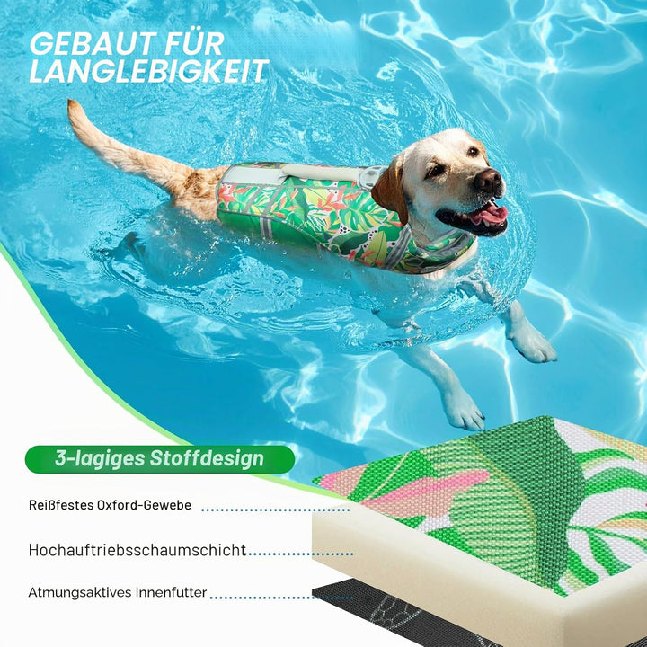 VIVAGLORY Hunde Schwimmweste Sports Style Hundeschwimmweste, S, Grün | Hundeweste Schwimmen Rettungs
