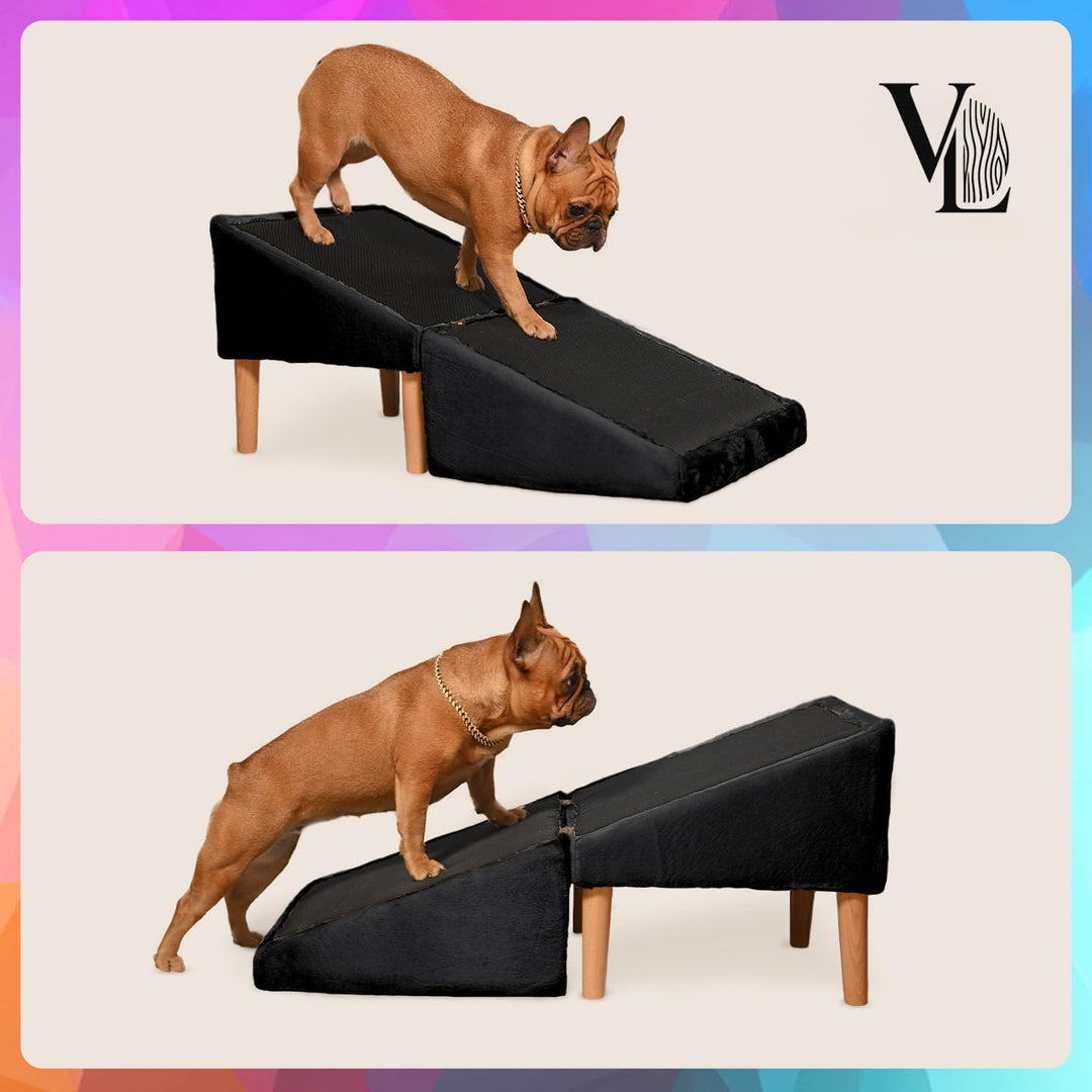 VELORA H&amp;L Hunderampe Schwarz - 2in1 Hundetreppe und Sitzhocker, Klappbare Einstiegshilfe für Sofa u