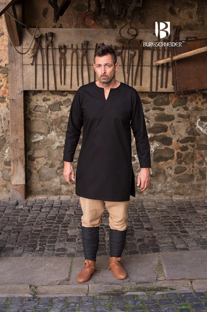 Mittelalter Untertunika Herren Unterkleid Langarm schwarz Baumwolle - S S Braun, S Braun
