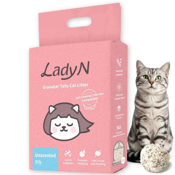 Lady N Tofu Katzenstreu, staubarm, kompatibel mit Auto-Box, geruchlos, 4,1 kg | Mini-Pellet-Form, st