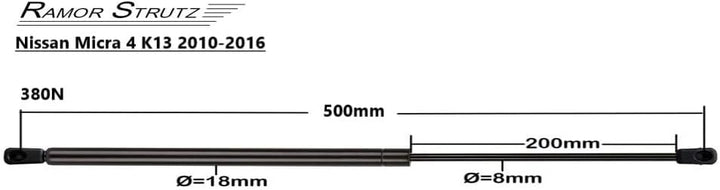 2x Gasfeder Dämpfer Heckklappe Kompatibel mit Nissan Micra Mk4 K13 2010-2016. Gasdruckfeder Heckklap