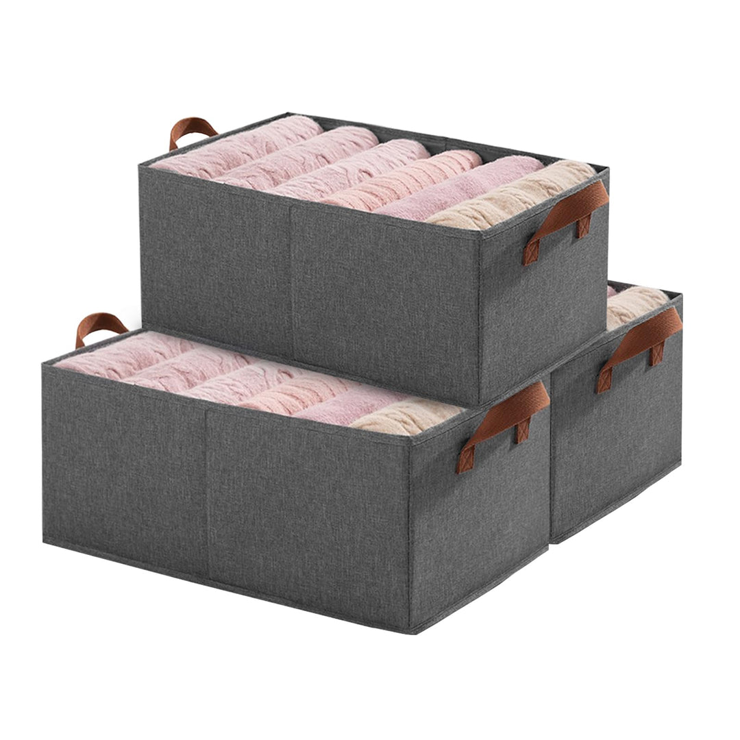 Ruucy Aufbewahrungskorb Stoff 3er Set, Faltbare Stoffboxen mit Griffe, Gross Aufbewahrungsbox aus St