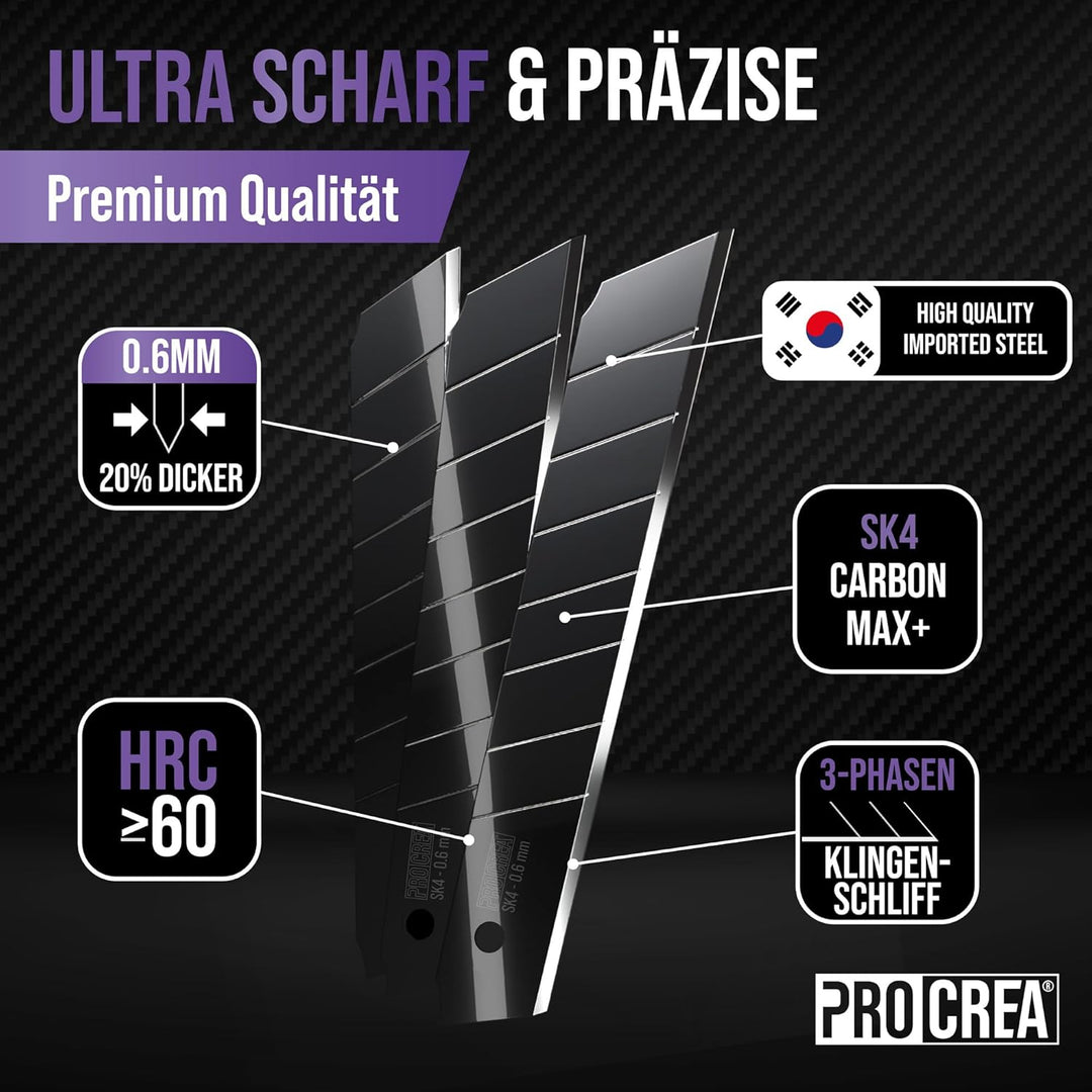PROCREA® Premium 3er Cuttermesser & Klingen Set "Black Edition" [Extrem Robust & Ultrascharf] Das 18