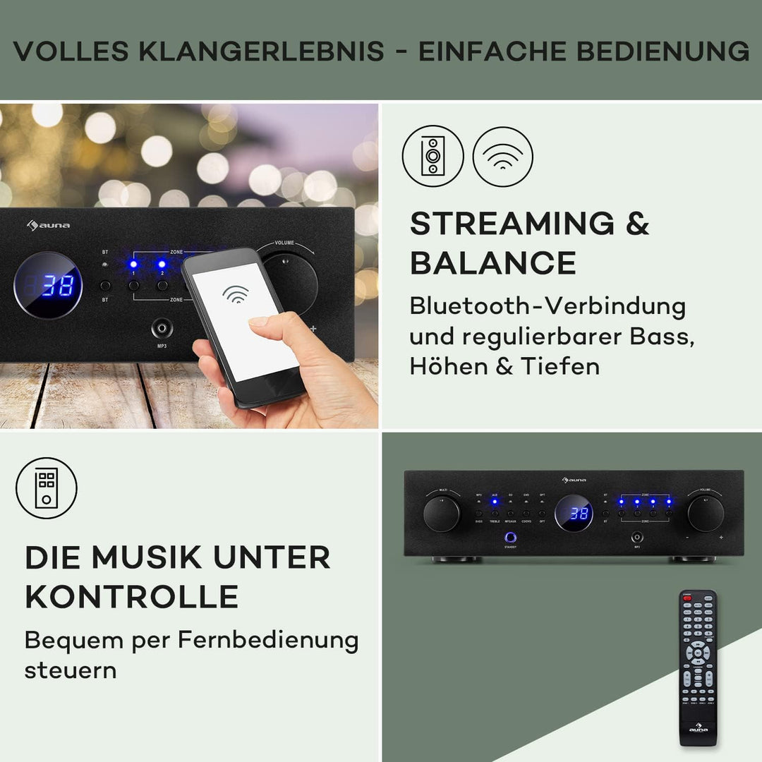 auna AMP-CD950 DG - Power Amplifier Verstärker, Ausgangsleistung: 8 x 100 Watt RMS an 4 Ohm, Built-i