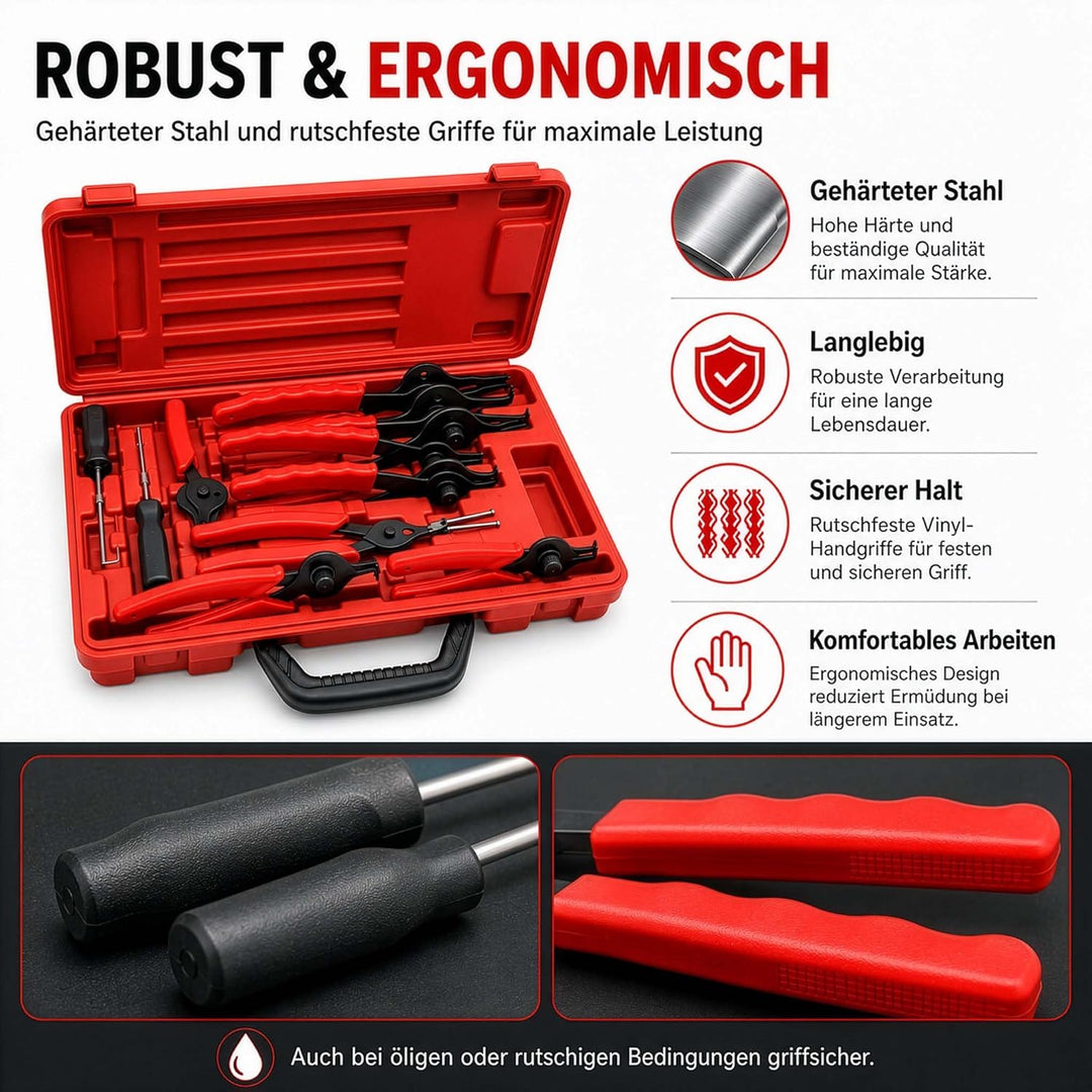 Wiltec Sprengring Zange 11 teilig, 12,7-203 mm, Seegeringzange für Aussenringe und Innenringe, Siche