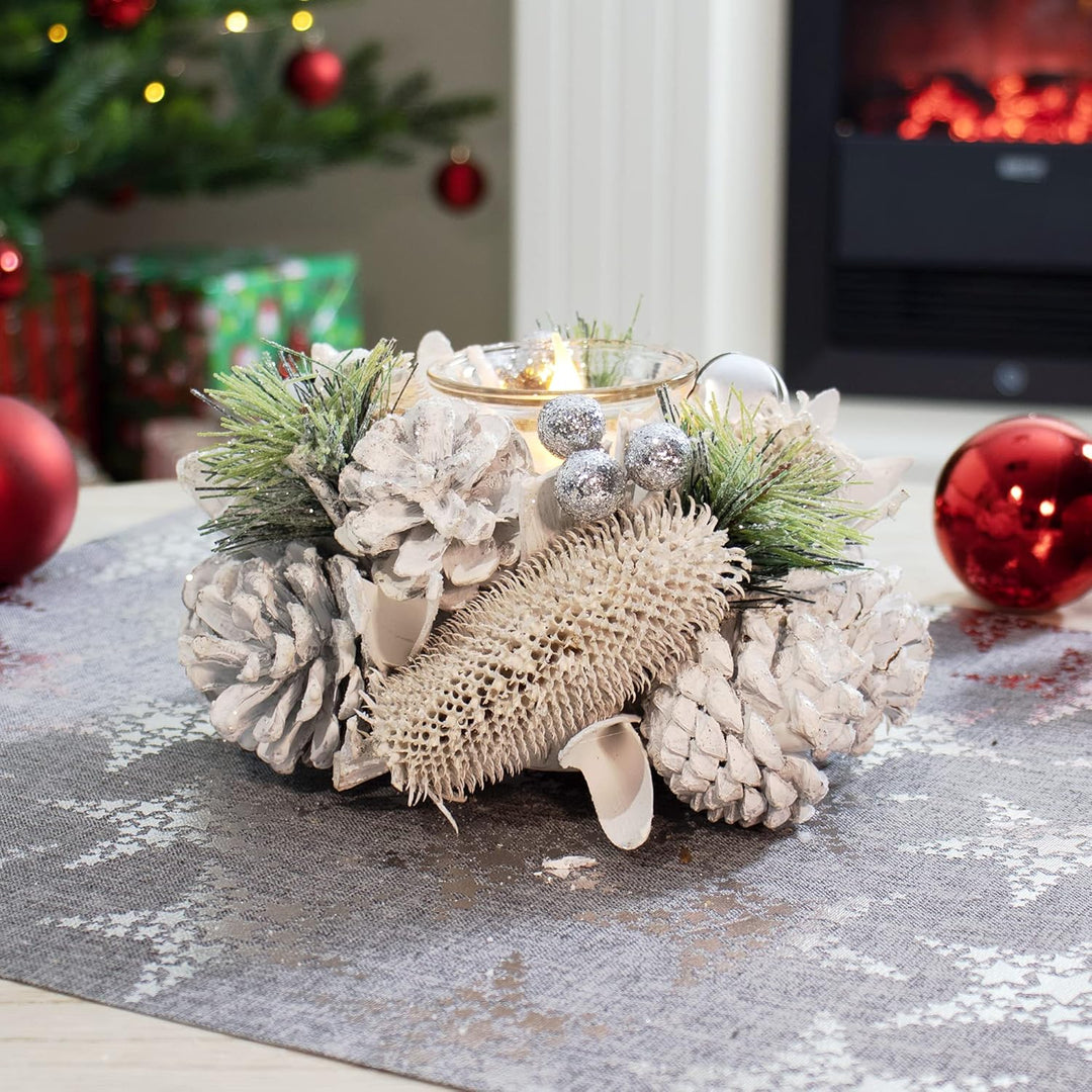com-four® Teelichthalter - dekorativer Kerzenständer für Weihnachten und Herbst - Kerzenhalter mit n