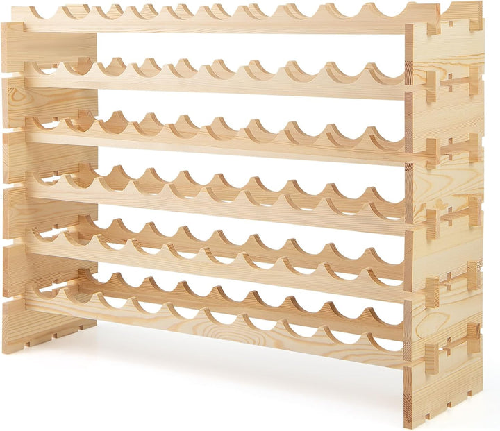 COSTWAY Weinregal Holz stapelbar, Flaschenregal für 60 Flaschen, Weinständer mit 6 Ebenen, Holzregal