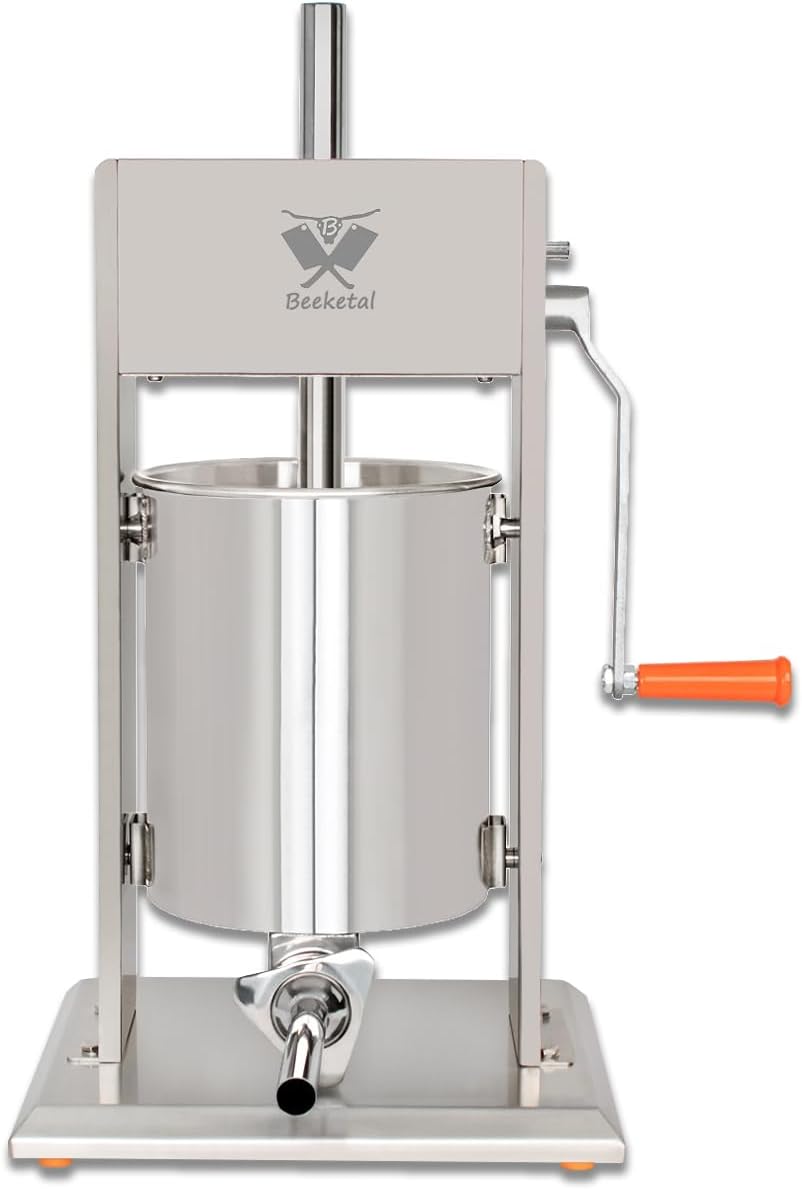 Beeketal 'BT010' Edelstahl Industrie Wurstfüllmaschine (10 L Volumen) SGS-geprüft, Profi Wurstfüller