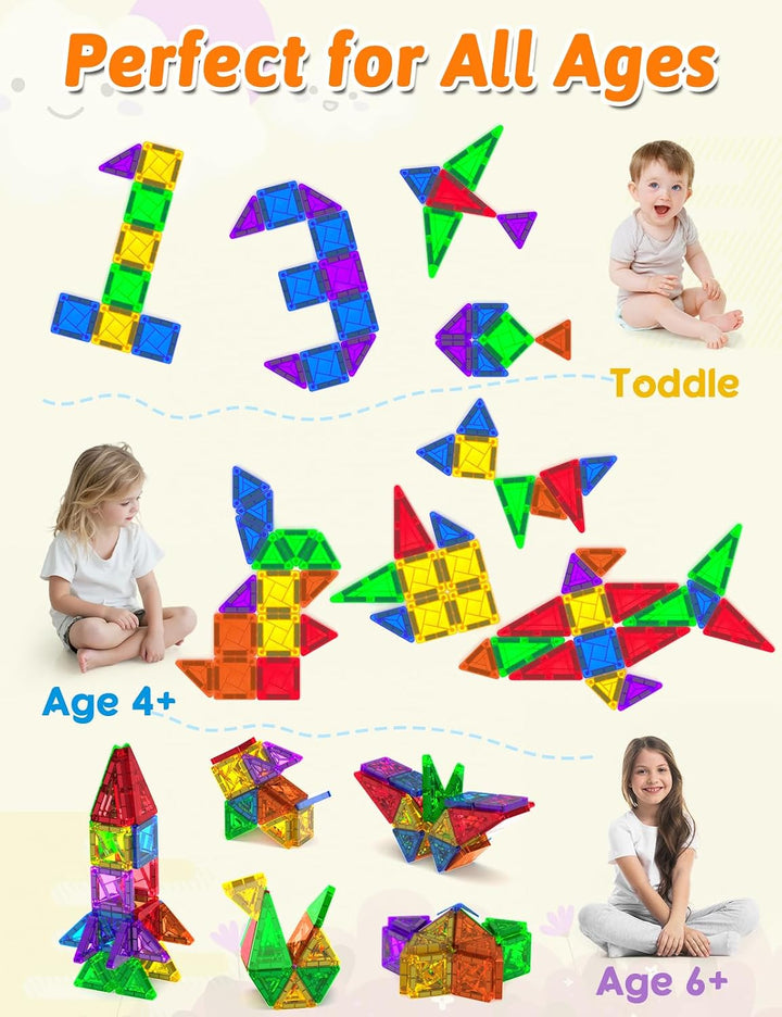 Magnetische Fliesen 60 Stück, Mini Magnetbausteine ReiseSet, Magnetbausteine für Kinder Kreatives Sp
