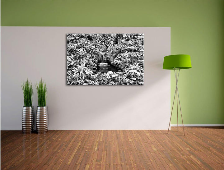 Pixxprint farbenfrohe Blumenoase / 100x70cm Leinwandbild bespannt auf Holzrahmen/Wandbild Kunstdruck