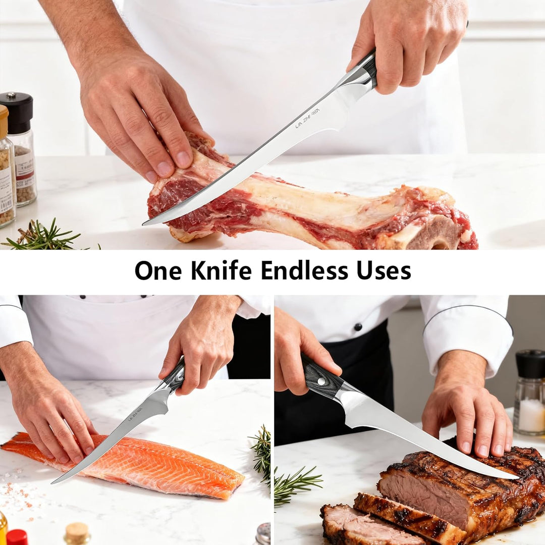 Filletmesser, 18 cm Professioneller Fisch, Knochenmesser mit ergonomischem Griff für Fleisch, Fisch,