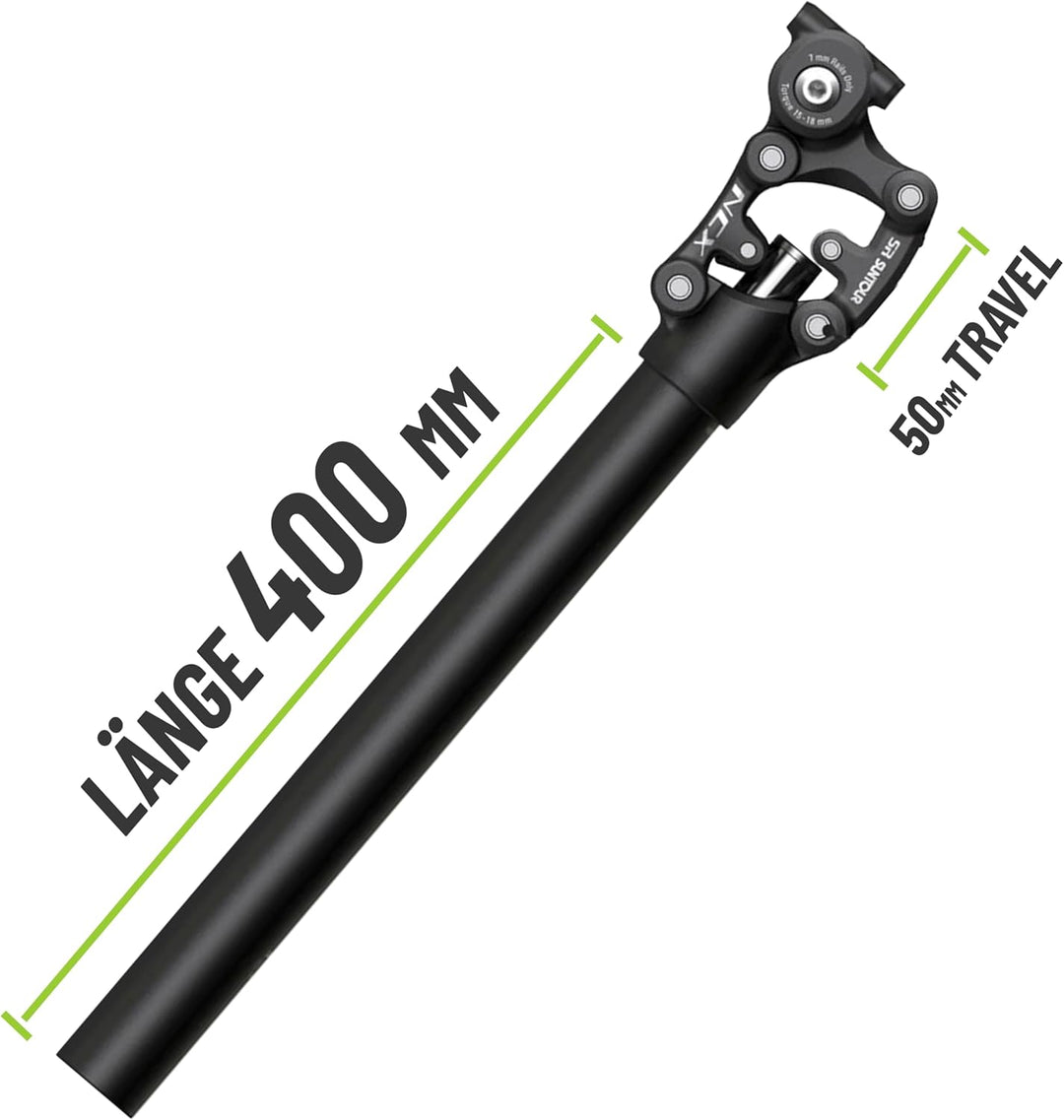 Suntour Federsattelstütze SP12/17-NCX Durchmesser 27,2mm/30,9mm/31,6mm, Länge 400mm,Gewicht 65-95kg,