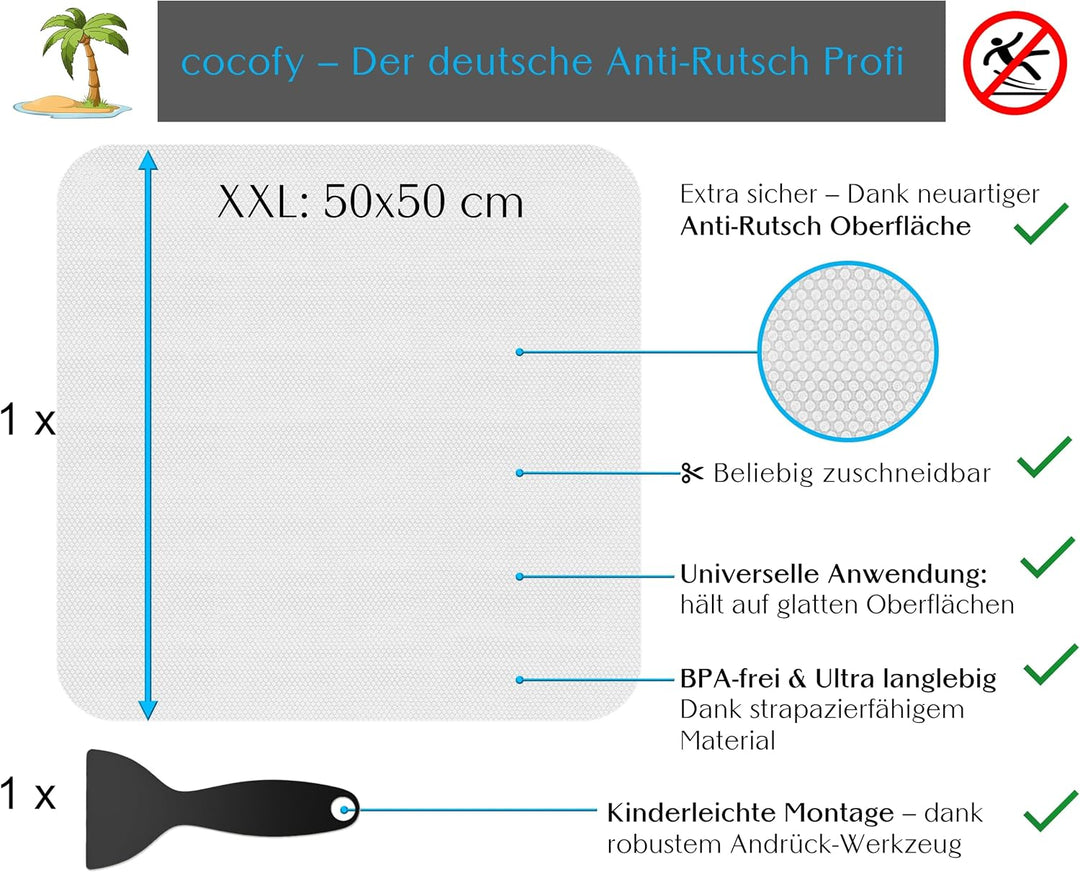 Duschmatte transparent 50x50 cm – hygienisch zum Kleben, Duschmatte rutschfest, Selbstklebende Anti