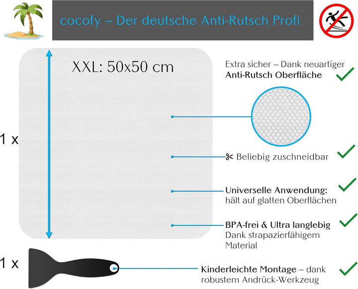 Duschmatte transparent 50x50 cm – hygienisch zum Kleben, Duschmatte rutschfest, Selbstklebende Anti