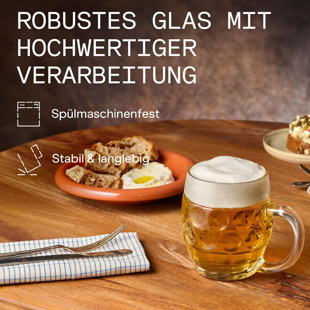 Oberglas Tübinger Augenkanne Bierkrug mit Schild / 6er Set Bierkrüge 250 ml mit Füllstrich/Stabiler