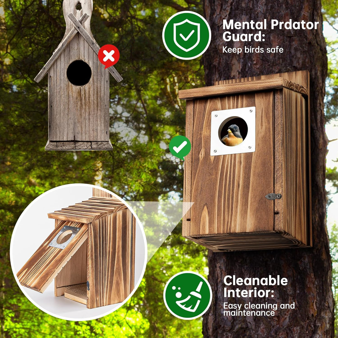 Vogelhaus für draussen, Holz-Blauvogelhaus, mit Raubtierschutz, Vogel-Nistkasten, Wildvögelbeobachtu