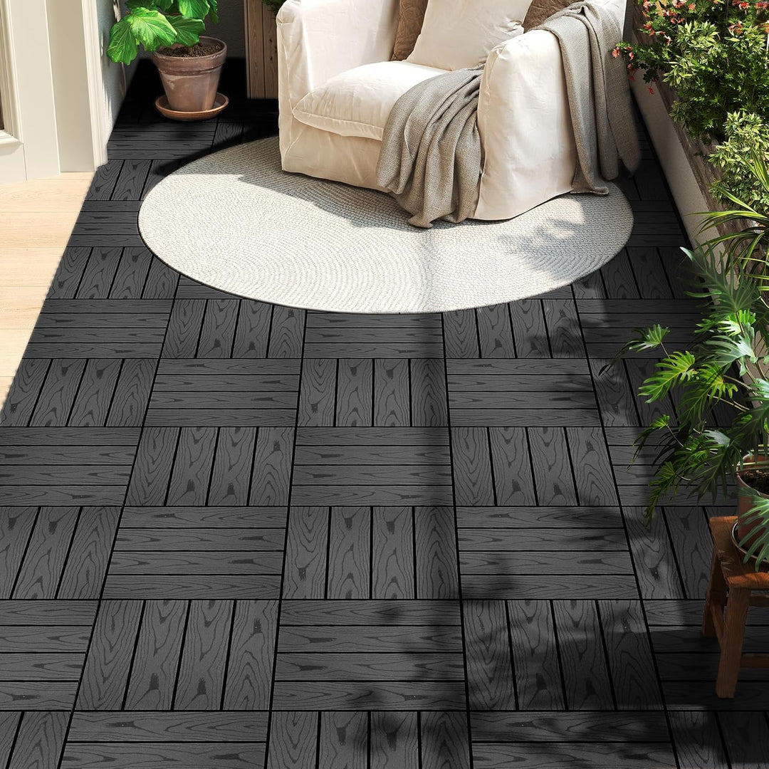 WOLTU WPC Terrassenfliesen Holzoptik Terrassendielen Fliese in Bodenbelag mit klicksystem, für Terra