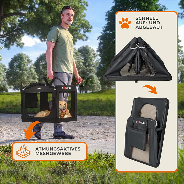 CADOCA® Hundebox XL 82x56x58cm faltbar atmungsaktiv robust Hundetransportbox Transporttasche Haustie