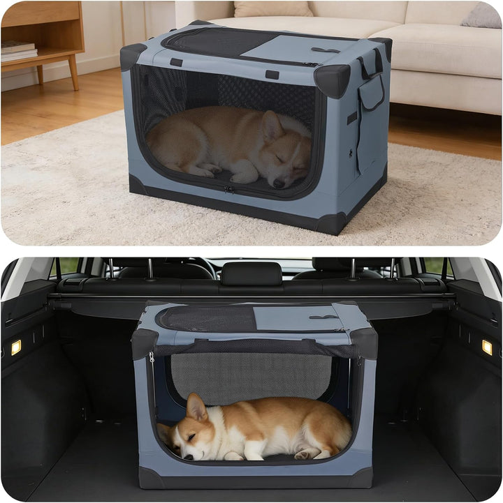 Hundebox faltbar 75x54x50 cm, Transportbox für grosse Hunde, Hundetransportbox Auto mit 4 Türen aus
