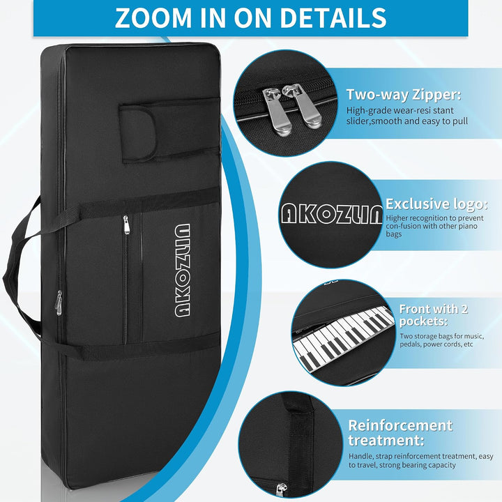 AKOZLIN Tragbare, gepolsterte Keyboard-Tasche mit 61 Tasten, Masse: 101,6 x 15,2 x 40,6 cm, Gigbag f