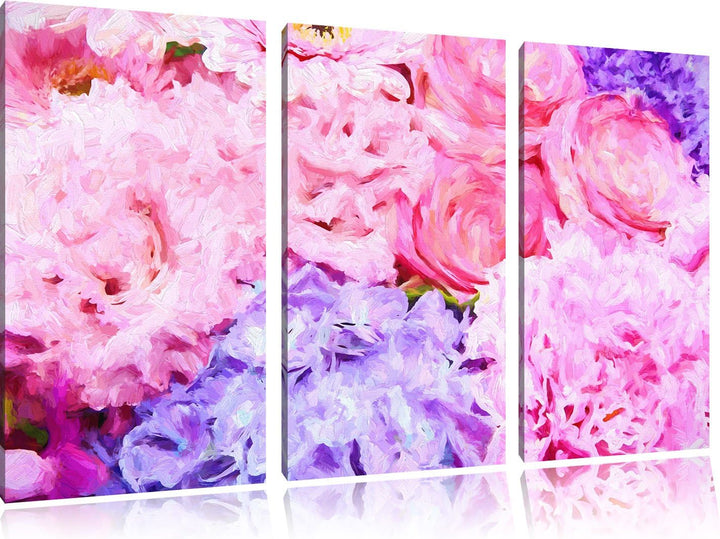 Pixxprint prachtvoller Blumenstrauss Kunst / 3-Teilig/Gesamtmass 120cm Leinwandbild bespannt auf Hol