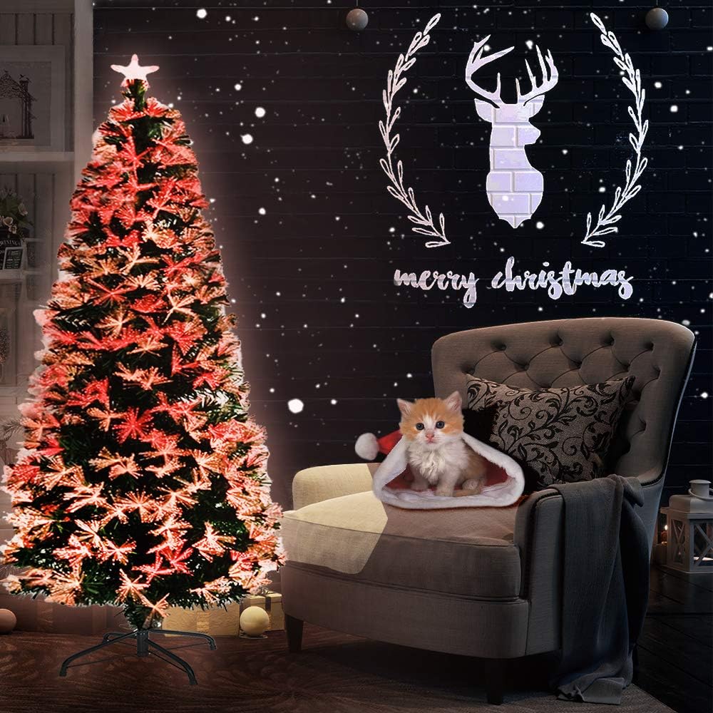 Aufun Weihnachtsbaum Künstlicher LED Glasfaser 240 cm Weihnachtsdeko Christbaum mit 300 Spitzen und
