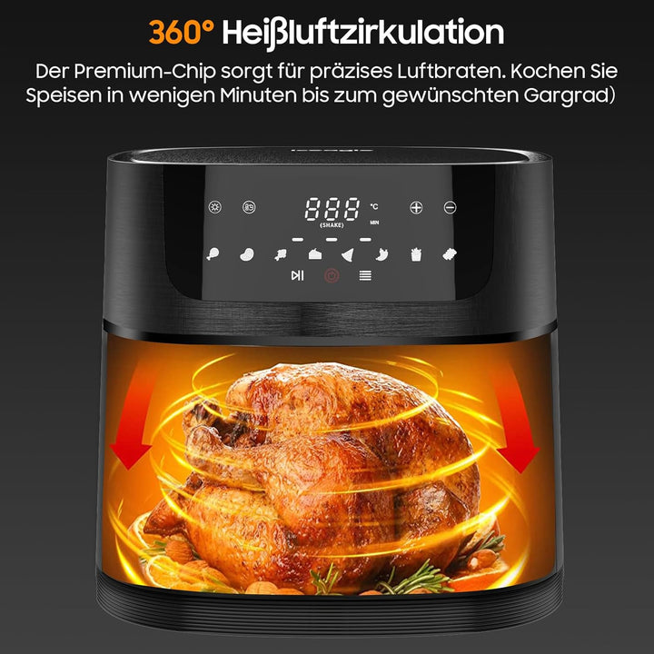 Iceagle Heissluftfritteuse XXL Air Fryer 9L - Heissluftfriteuse mit Grosses Sichtfenster | Friteuse