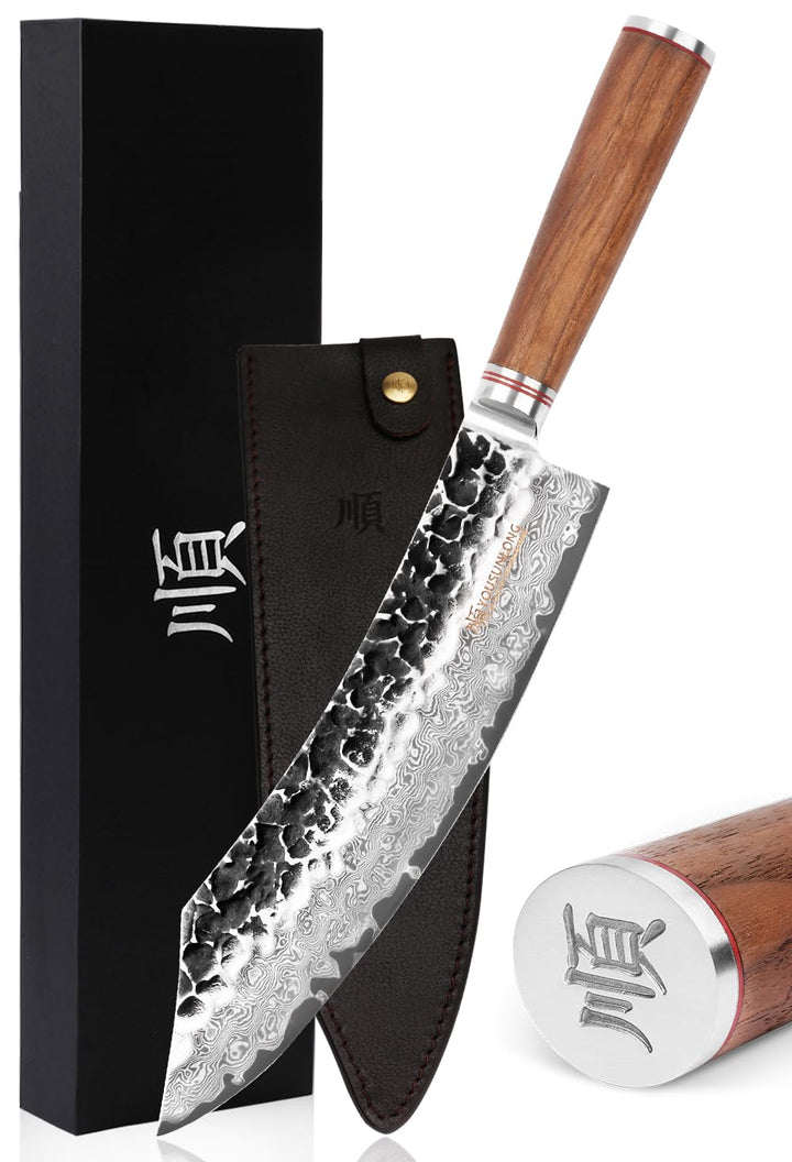 YOUSUNLONG Blockmesser 10 Zoll Profi Blockmesser mit Damast Klinge 25 cm Knives Japanischer Griff au