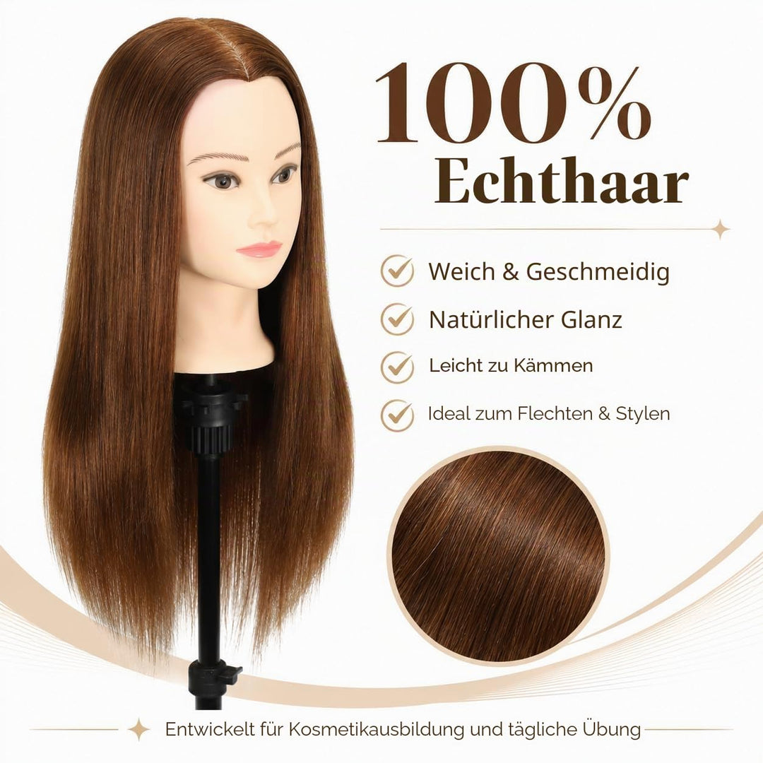 Weiblicher Mannequinkopf aus 100 % Echthaar, Styling-Kopf, Kosmetologie, Puppenkopf für Friseure, mi