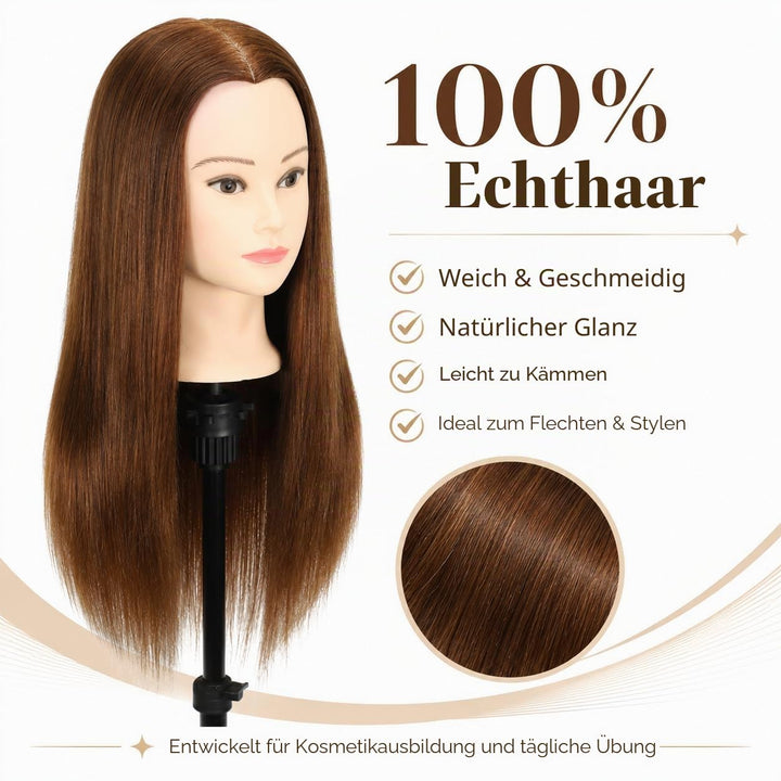 Weiblicher Mannequinkopf aus 100 % Echthaar, Styling-Kopf, Kosmetologie, Puppenkopf für Friseure, mi