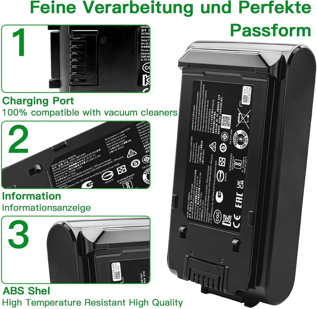 2200mAh VCA-SBTA95 Ersatzakku für Samsung Bespoke Jet 95 Jet 85 Akkustaubsauger, kompatibel mit VS20