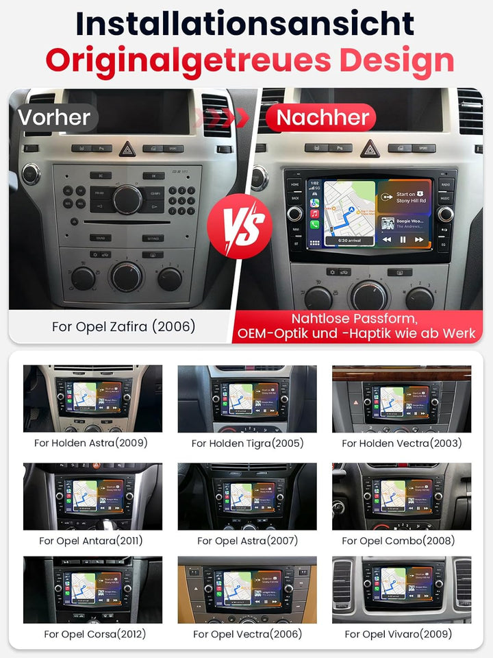Doppel DIN Autoradio mit Bildschirm für Opel and Vauxhall Corsa C/D Astra Zafira, Wireless CarPlay &amp;