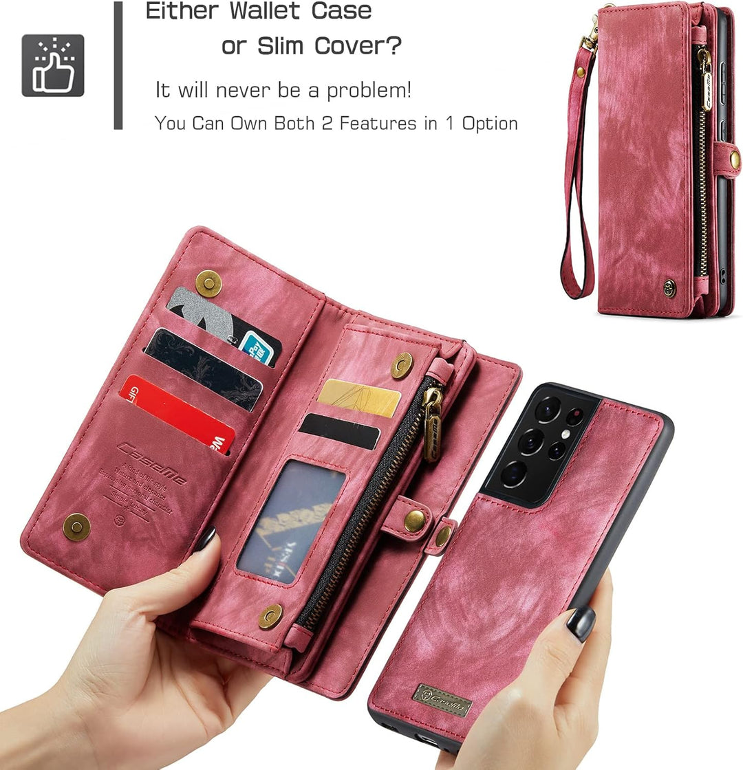 UFinetech 2-in-1 Samsung Galaxy S21 Ultra Hülle Tasche TPU Leder Handy Flip Magnetische mit Ständer