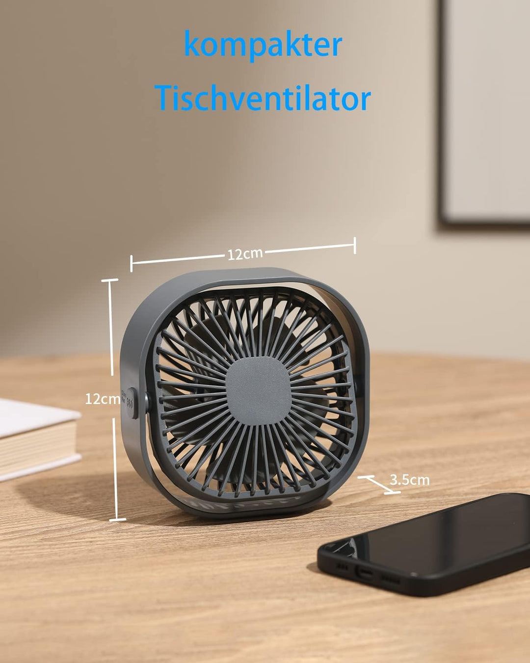 USB Tischventilator Leise Klein,360° Mini Ventilator Grow,Small Table Fan Mit 3 Stufe,BüRo Ventilato