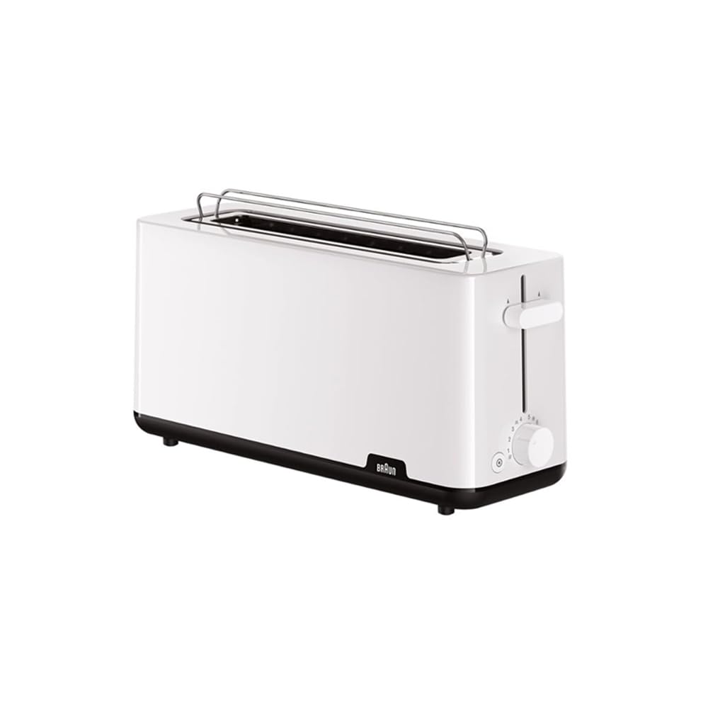 Braun Breakfast 1 HT1110WH Toaster mit extra langem Schlitz, 8 Bräunungsstufen, Aufwärm- und Auftauf