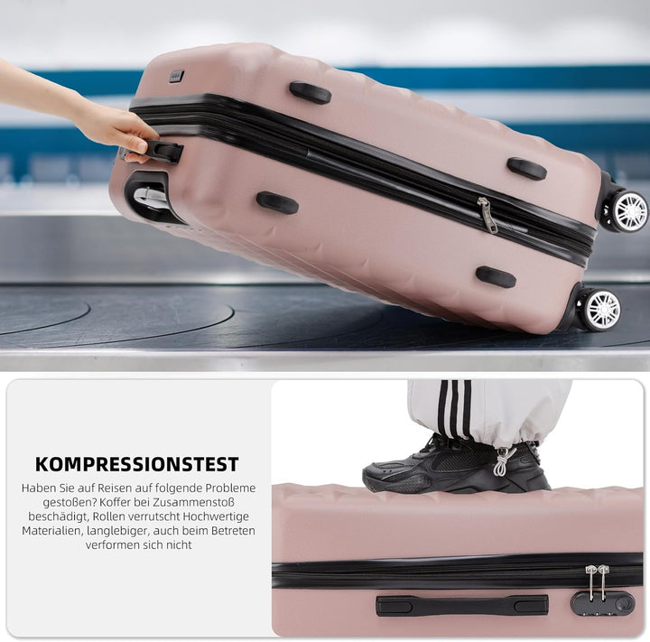 BEIBYE Zwillingsrollen 2066 Hartschale Trolley Koffer Reisekoffer Gepäck M-L-XL-Set (Rosa Gold, L) R