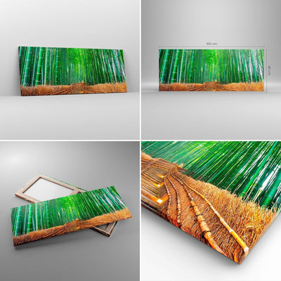 Panorama Bilder auf Leinwand 100x40cm Leinwandbild mit Rahmen Bambus Pflanze Gross Wanddeko Bild Sch