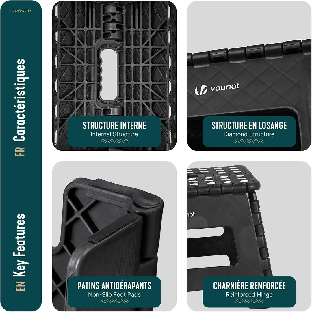 VOUNOT® Klapphocker Faltbar Rutschfester Tritthocker mit Tragegriff, Tragbarer Klapptritt Hocker für