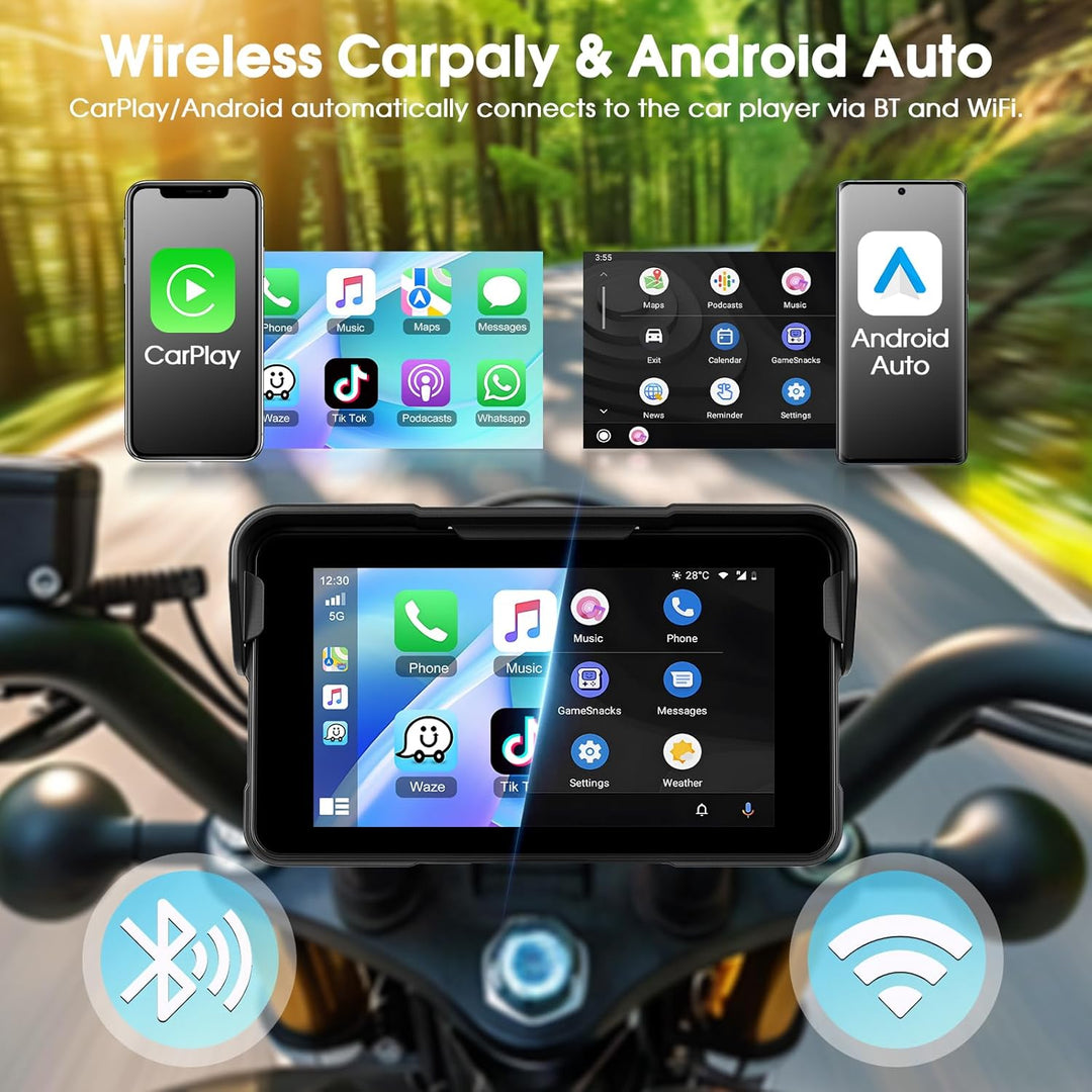 Motorrad-Navigation Mit Wireless Apple Carplay Android Auto, 5-Zoll HD Touchscreen Portables Autorad