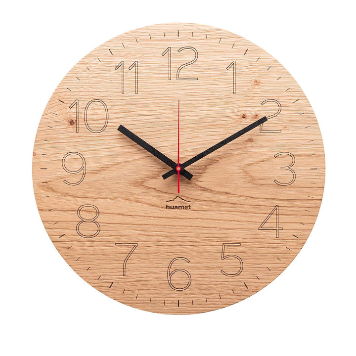 huamet Wanduhr Holz Eiche astig mit arabischen Zahlen Ziffern, runde Design Holzwanduhr, geräuschlos