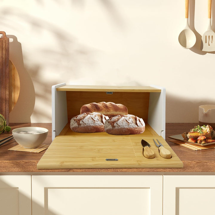 MinBoo Bambus-Brotbox für Küchenarbeitsplatte, mit Schneidebrett und Messer, Brotbehälter, Brotbehäl