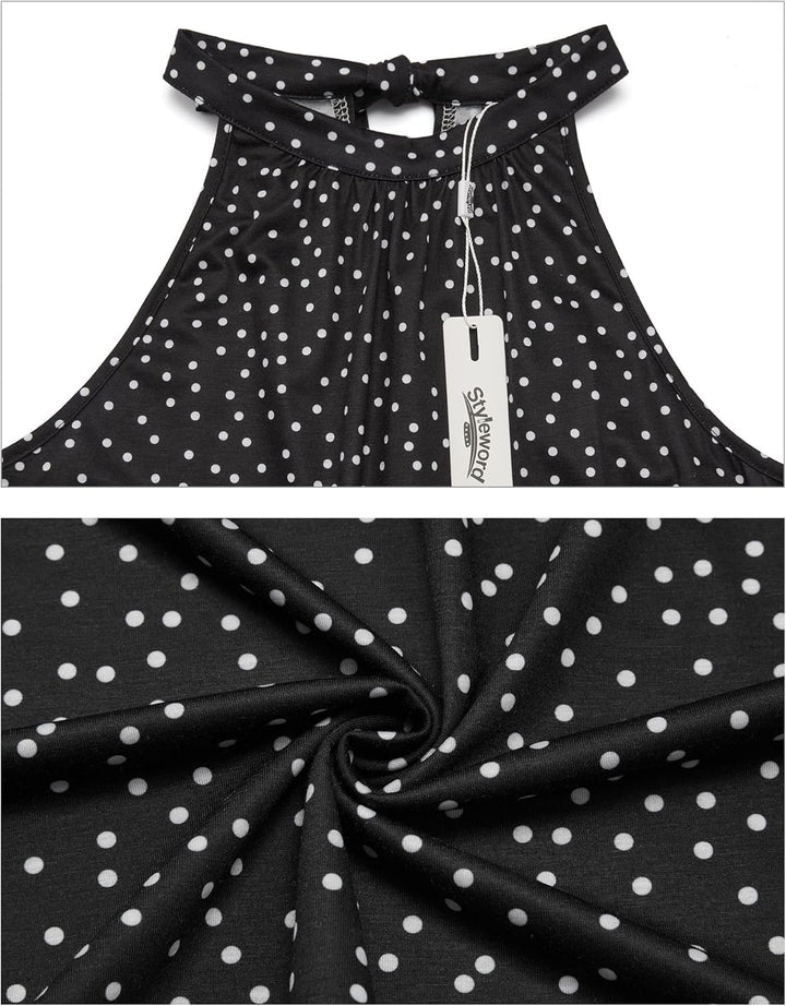STYLEWORD Damen Neckholder Elegant Sommerkleid Ärmellos Blumenkleid Maxikleid Lange Strandkleid S Fl