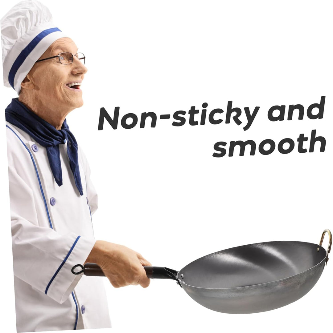 TOPBATHY Traditionelle Flache Eisenpfanne aus Gusseisen Unbeschichteter Runder Boden Robustes Küchen
