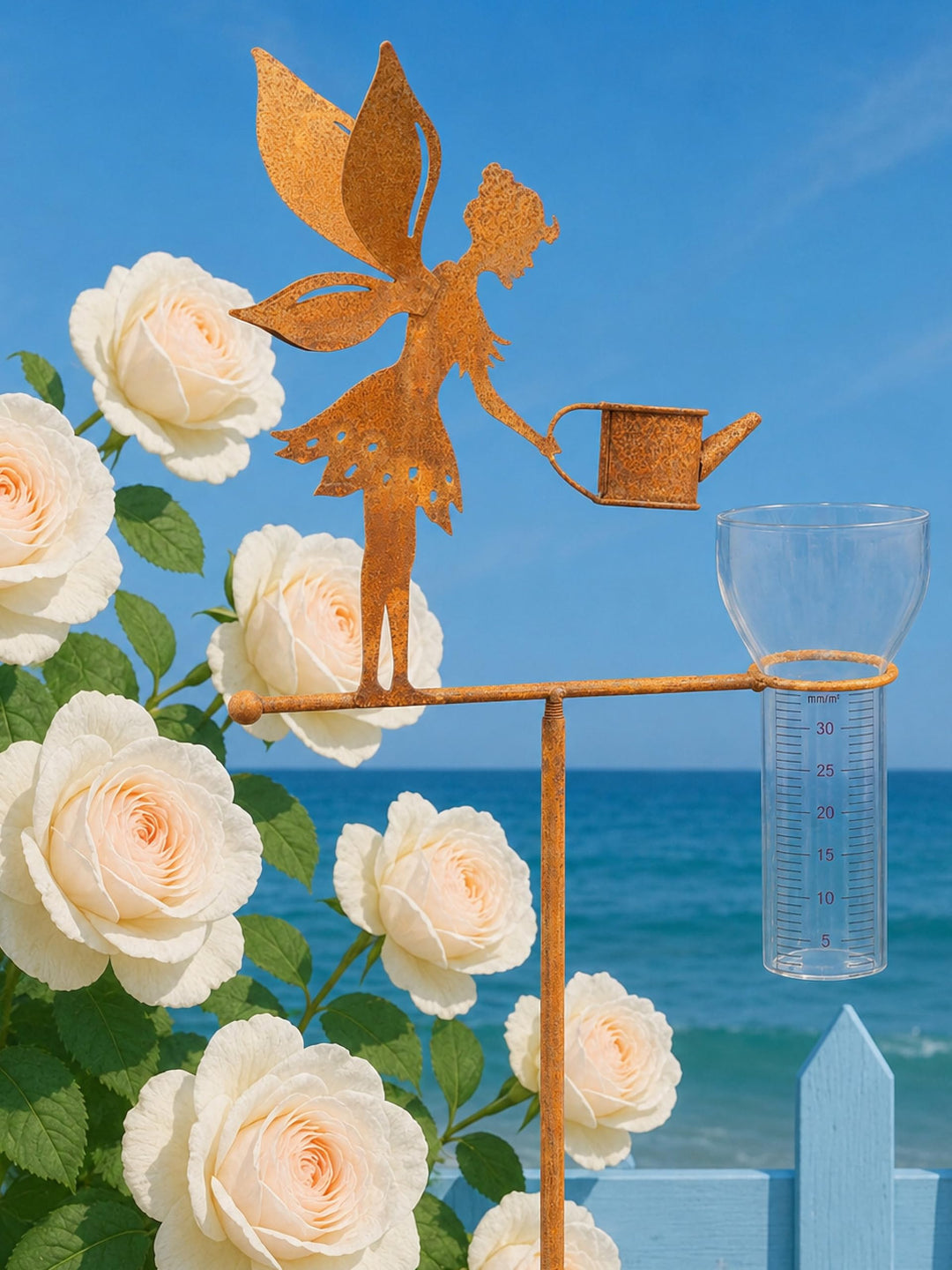 Pommerntraum ® | Regenmesser Niederschlagsmesser Pluviometer Edelrost Wetterstation Gartendeko Garte