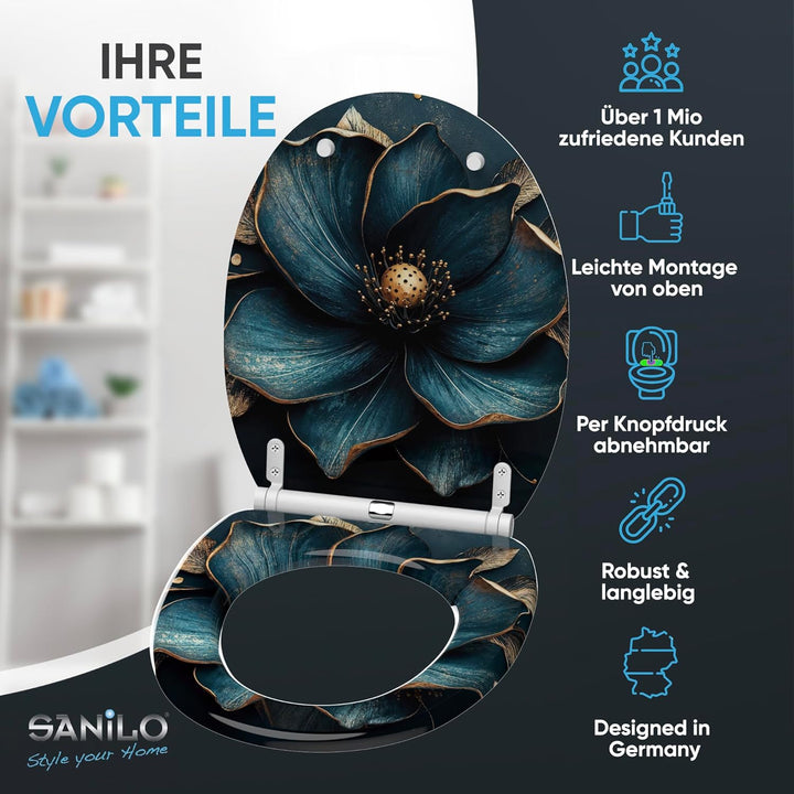 Sanilo WC Sitz mit Absenkautomatik & Schnellverschluss, Toilettendeckel per Knopfdruck abnehmbar, ei