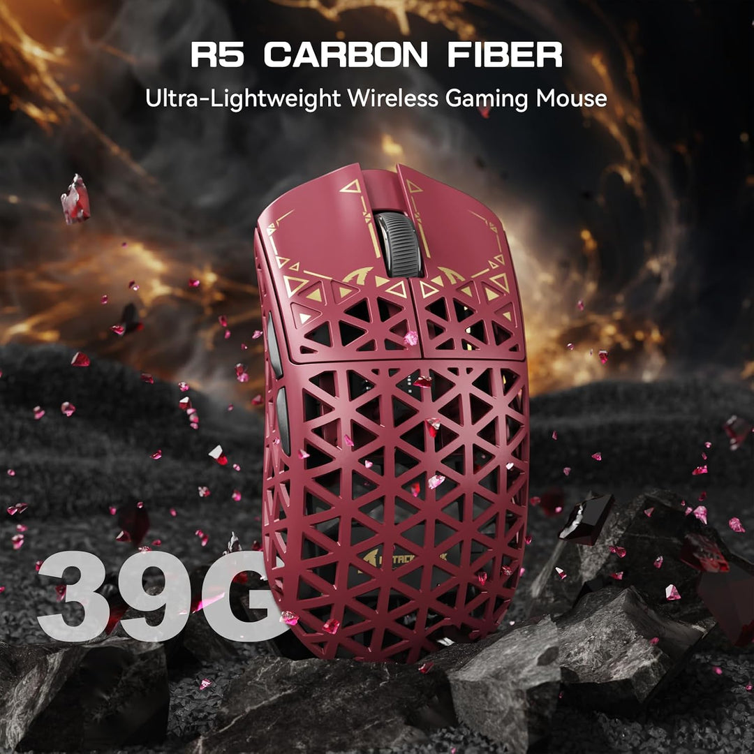 ATTACK SHARK R5 Ultra Carbonfaser HyperSpeed Kabellose Gaming-Maus, 39g ultraleichte Maus, 2,4G/BT/U