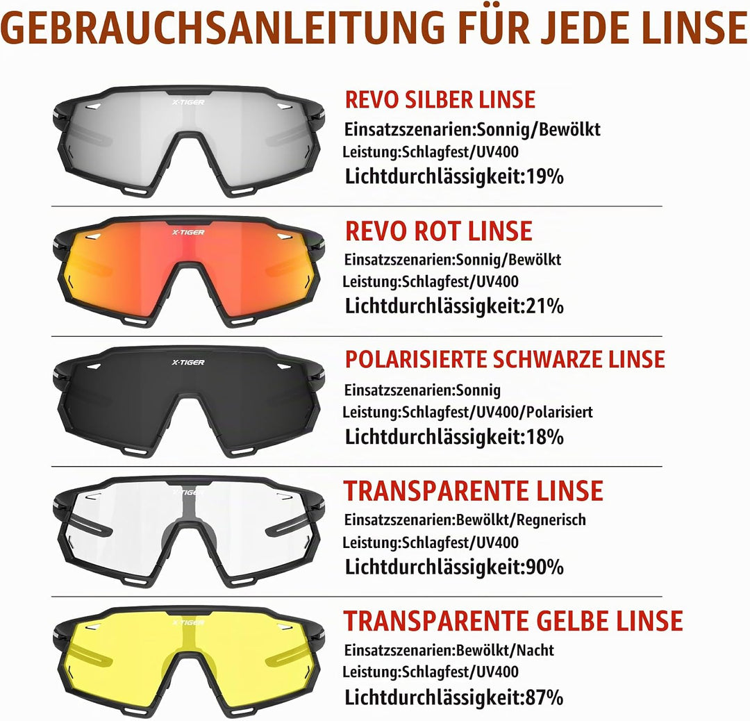 X-TIGER Fahrradbrille Polarisiert Sonnenbrille mit 5 wechselgläser TR90 Rahmen für Herren Damen Spor
